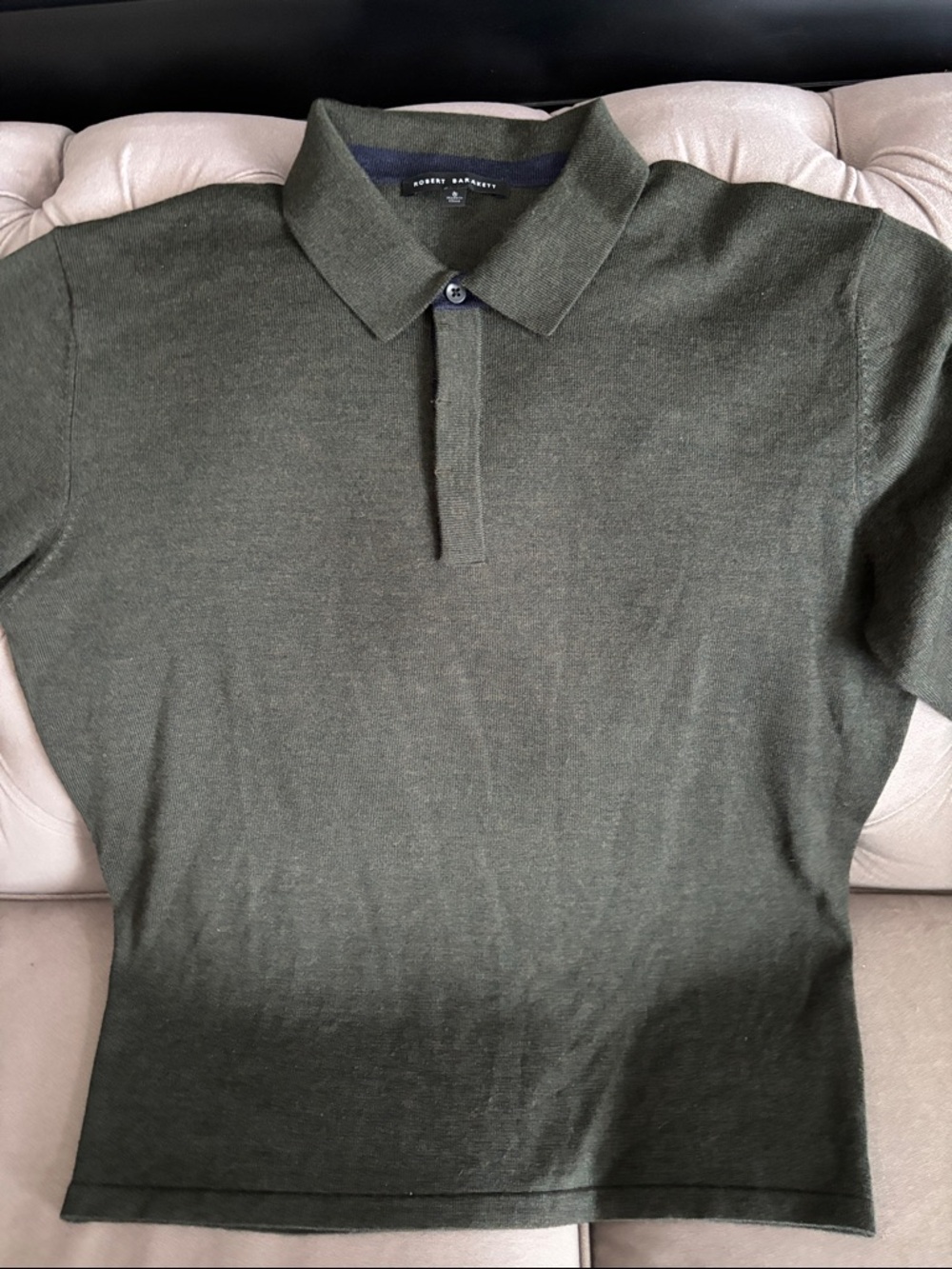 Robert Barakett Men's Olive Polo Knit Shirt 100% merino wool